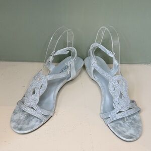Metallic silver low wedge sandals Occassion shoes London Fog Macey Wedge sandals